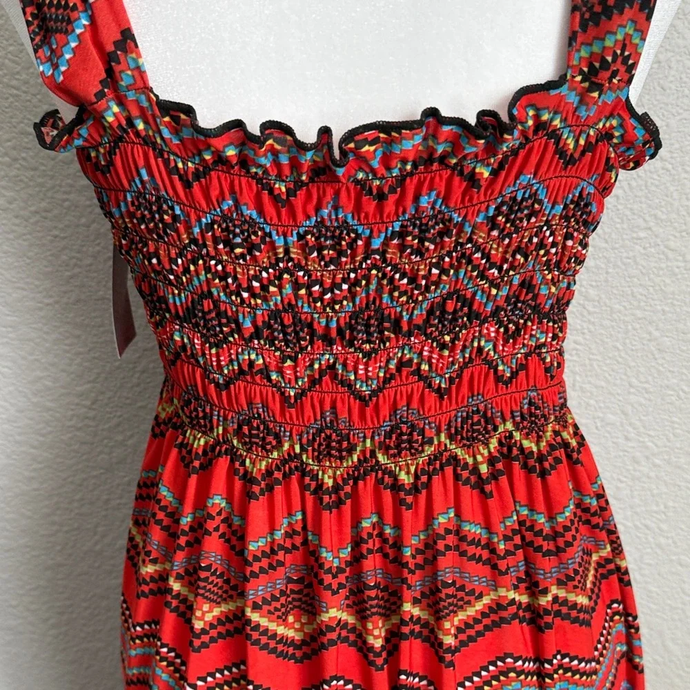 Vibrant Red Patterned Midi Sun Dress - Picture 5 of 11